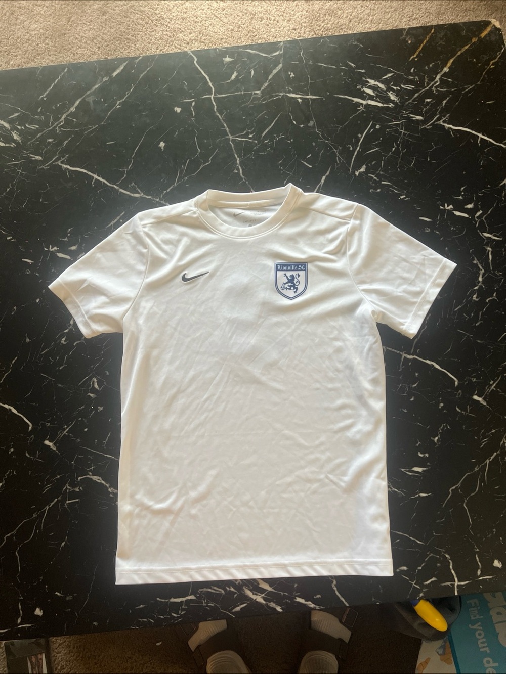 Nike White Kids Short-Sleeve Soccer Jersey with Blue Crest